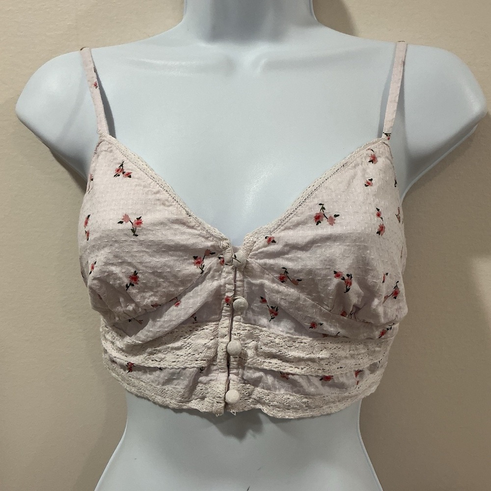 Aeropostale Floral Lace Bralette Crop Top Button Front Cottagecore XS Festival